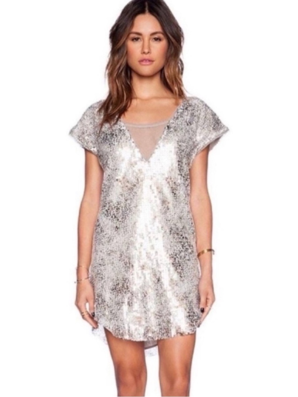 Free People Midnight Dreamer Mini Dress Shattered Glass Silver Size Medium
